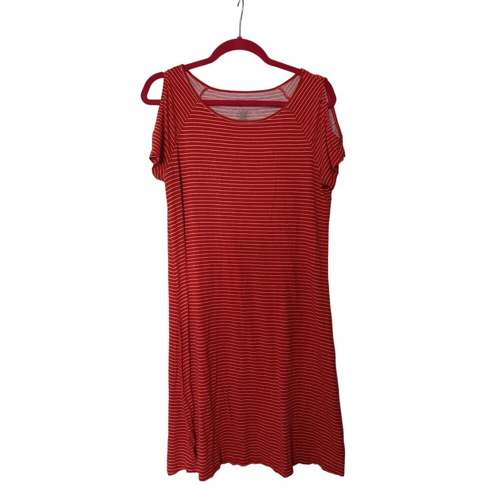 Red & White Striped Cap Sleeve Dress M